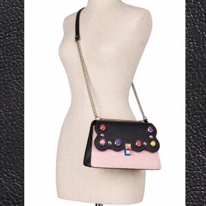 Pink and Black Vegan Leather Studded Leather Crossbody